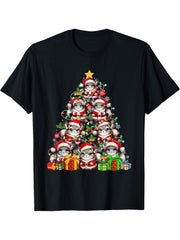 Group Santa Chinchillas As Christmas Tree Rodent Lover Boy Girl T-Shirt 180G 100% Cotton Printed Round Neck Short-Sleeve T-Shirt, Gifts for Men Dad Husband Grandpa, S-XXXL, Black