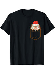 Pocket Hedgehog Santa Cute Animal Christmas Xmas Men Women T-Shirt 180G 100% Cotton Printed Round Neck Short-Sleeve T-Shirt, Gifts for Men Dad Husband Grandpa, S-XXXL, Black