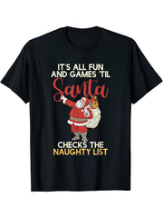 Christmas Distressed Retro Funny Santa T-Shirt 180G 100% Cotton Printed Round Neck Short-Sleeve T-Shirt, Gifts for Men Dad Husband Grandpa, S-XXXL, Black
