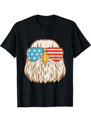 Bald Eagle with Sunglasses Funny USA Flag Patriotic July 4th T-Shirt 180G 100% Cotton Printed Round Neck Short-Sleeve T-Shirt, Gifts for Men Dad Husband Grandpa, S-XXXL, Black
