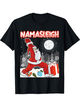 Namasleigh Meditating Santa Claus Yoga Christmas Meditation T-Shirt 180G 100% Cotton Printed Round Neck Short-Sleeve T-Shirt, Gifts for Men Dad Husband Grandpa, S-XXXL, Black