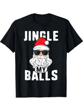 Jingle My Balls Funny Adult Christmas T-Shirt Santa Xmas T-Shirt 180G 100% Cotton Printed Round Neck Short-Sleeve T-Shirt, Gifts for Men Dad Husband Grandpa, S-XXXL, Black