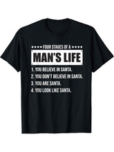 4 Stages Of A Man's Life-Funny Santa-Christmas Gifts For Men T-Shirt 180G 100% Cotton Printed Round Neck Short-Sleeve T-Shirt, Gifts for Men Dad Husband Grandpa, S-XXXL, Black