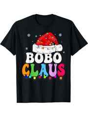 Bobo Claus Funny Xmas Family Matching Bobo Grandma Christmas T-Shirt 180G 100% Cotton Printed Round Neck Short-Sleeve T-Shirt, Gifts for Men Dad Husband Grandpa, S-XXXL, Black