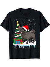 Cute Black Pug Santa Hat Funny Matching Christmas Fun T-Shirt 180G 100% Cotton Printed Round Neck Short-Sleeve T-Shirt, Gifts for Men Dad Husband Grandpa, S-XXXL, Black