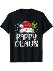 Pappy Claus Christmas Santa Hat Matching Family Xmas Lights T-Shirt 180G 100% Cotton Printed Round Neck Short-Sleeve T-Shirt, Gifts for Men Dad Husband Grandpa, S-XXXL, Black