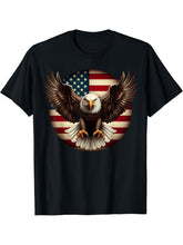 Bald Eagle & Patriotic American Flag 4th Of July T-Shirt 180G 100% Cotton Printed Round Neck Short-Sleeve T-Shirt, Gifts for Men Dad Husband Grandpa, S-XXXL, Black
