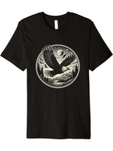 Flying Bald Eagle Graphic Art Design Premium T-Shirt 180G 100% Cotton Printed Round Neck Short-Sleeve T-Shirt, Gifts for Men Dad Husband Grandpa, S-XXXL, Black