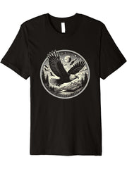 Flying Bald Eagle Graphic Art Design Premium T-Shirt 180G 100% Cotton Printed Round Neck Short-Sleeve T-Shirt, Gifts for Men Dad Husband Grandpa, S-XXXL, Black