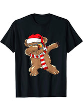 Dabbing Bear Santa Christmas for Boys Boy Girl Girls Xmas Dab T-Shirt 180G 100% Cotton Printed Round Neck Short-Sleeve T-Shirt, Gifts for Men Dad Husband Grandpa, S-XXXL, Black