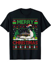 Loon Bird Lover Xmas Lighting Santa Ugly Loon Christmas T-Shirt 180G 100% Cotton Printed Round Neck Short-Sleeve T-Shirt, Gifts for Men Dad Husband Grandpa, S-XXXL, Black