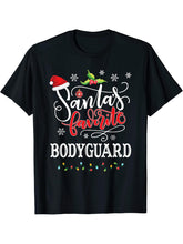 Santa's Favorite Bodyguard Christmas Bodyguard's Xmas T-Shirt 180G 100% Cotton Printed Round Neck Short-Sleeve T-Shirt, Gifts for Men Dad Husband Grandpa, S-XXXL, Black