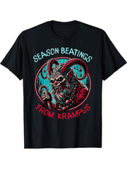 Season Beatings From Krampus Dark Holiday Horror Anti-Santa T-Shirt 180G 100% Cotton Printed Round Neck Short-Sleeve T-Shirt, Gifts for Men Dad Husband Grandpa, S-XXXL, Black