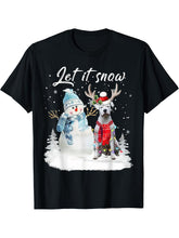 Dogo Argentino Santa Dog Christmas Snowman Xmas Pajama T-Shirt 180G 100% Cotton Printed Round Neck Short-Sleeve T-Shirt, Gifts for Men Dad Husband Grandpa, S-XXXL, Black