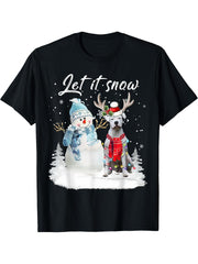 Dogo Argentino Santa Dog Christmas Snowman Xmas Pajama T-Shirt 180G 100% Cotton Printed Round Neck Short-Sleeve T-Shirt, Gifts for Men Dad Husband Grandpa, S-XXXL, Black