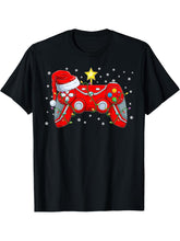 Funny Boys Christmas Shirts Video Game Santa Hat Gamer Xmas T-Shirt 180G 100% Cotton Printed Round Neck Short-Sleeve T-Shirt, Gifts for Men Dad Husband Grandpa, S-XXXL, Black