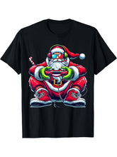 Christmas Gamer Boys Video Game Santa Xmas T-Shirt 180G 100% Cotton Printed Round Neck Short-Sleeve T-Shirt, Gifts for Men Dad Husband Grandpa, S-XXXL, Black