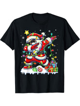 2024 Christmas Dabbing Santa Men Boy Girl Boys Xmas Tree Lights T-Shirt 180G 100% Cotton Printed Round Neck Short-Sleeve T-Shirt, Gifts for Men Dad Husband Grandpa, S-XXXL, Black