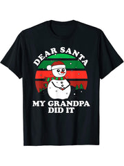 Dear Santa My Grandpa Did It T-Shirt 180G 100% Cotton Printed Round Neck Short-Sleeve T-Shirt, Gifts for Men Dad Husband Grandpa, S-XXXL, Black