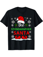 The Stenographer Santa Claus Christmas Day Xmas T-Shirt 180G 100% Cotton Printed Round Neck Short-Sleeve T-Shirt, Gifts for Men Dad Husband Grandpa, S-XXXL, Black