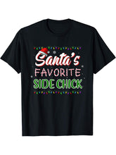 Santa's Favorite Side Chick Christmas Matching T-Shirt 180G 100% Cotton Printed Round Neck Short-Sleeve T-Shirt, Gifts for Men Dad Husband Grandpa, S-XXXL, Black
