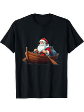 Santa in a Boat Rowing Funny Santa Claus Holiday Festive T-Shirt 180G 100% Cotton Printed Round Neck Short-Sleeve T-Shirt, Gifts for Men Dad Husband Grandpa, S-XXXL, Black
