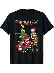 Santa Black African American Christmas Crew Flossing Floss T-Shirt 180G 100% Cotton Printed Round Neck Short-Sleeve T-Shirt, Gifts for Men Dad Husband Grandpa, S-XXXL, Black