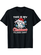Bunny Christmas Pajama Santa Rabbit Lover T-Shirt 180G 100% Cotton Printed Round Neck Short-Sleeve T-Shirt, Gifts for Men Dad Husband Grandpa, S-XXXL, Black