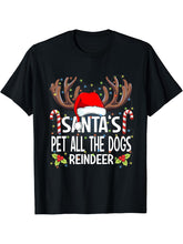 Santa's Pet All The Dogs Reindeer Christmas Pajama T-Shirt 180G 100% Cotton Printed Round Neck Short-Sleeve T-Shirt, Gifts for Men Dad Husband Grandpa, S-XXXL, Black