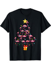 Merry Christmas Hat Santa Flamingo Light Snow Xmas Pajamas T-Shirt 180G 100% Cotton Printed Round Neck Short-Sleeve T-Shirt, Gifts for Men Dad Husband Grandpa, S-XXXL, Black