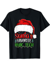 Santa's Favorite HVAC Tech Funny Christmas HVAC Tech T-Shirt 180G 100% Cotton Printed Round Neck Short-Sleeve T-Shirt, Gifts for Men Dad Husband Grandpa, S-XXXL, Black