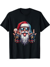 Rock On Santa Cool Christmas Biker T-Shirt 180G 100% Cotton Printed Round Neck Short-Sleeve T-Shirt, Gifts for Men Dad Husband Grandpa, S-XXXL, Black