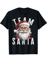 Team Santa Christmas funny Xmas Santa Claus T-Shirt 180G 100% Cotton Printed Round Neck Short-Sleeve T-Shirt, Gifts for Men Dad Husband Grandpa, S-XXXL, Black