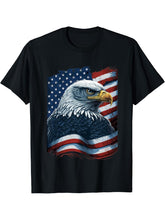Bald Eagle Proud Patriotic American US Flag 4th Of July T-Shirt 180G 100% Cotton Printed Round Neck Short-Sleeve T-Shirt, Gifts for Men Dad Husband Grandpa, S-XXXL, Black
