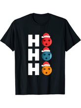 Ho Ho Ho Bowling Santa Claus Funny Christmas Holiday Gifts T-Shirt 180G 100% Cotton Printed Round Neck Short-Sleeve T-Shirt, Gifts for Men Dad Husband Grandpa, S-XXXL, Black