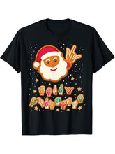 ASL Christmas Santa Signing Merry Christmas Sign Language T-Shirt 180G 100% Cotton Printed Round Neck Short-Sleeve T-Shirt, Gifts for Men Dad Husband Grandpa, S-XXXL, Black