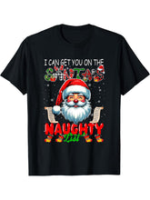 I Can Get You On Santa's Naughty List Christmas Santa Face T-Shirt 180G 100% Cotton Printed Round Neck Short-Sleeve T-Shirt, Gifts for Men Dad Husband Grandpa, S-XXXL, Black