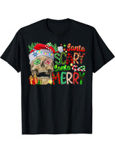Skull Santa Scary Santa Merry Christmas Matching Family T-Shirt 180G 100% Cotton Printed Round Neck Short-Sleeve T-Shirt, Gifts for Men Dad Husband Grandpa, S-XXXL, Black