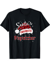 Funny Santa's Favorite Dispatcher Christmas Matching Pajama T-Shirt 180G 100% Cotton Printed Round Neck Short-Sleeve T-Shirt, Gifts for Men Dad Husband Grandpa, S-XXXL, Black