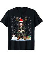Bernese Mountain Santa Christmas Lights Dog Xmas Pajama T-Shirt 180G 100% Cotton Printed Round Neck Short-Sleeve T-Shirt, Gifts for Men Dad Husband Grandpa, S-XXXL, Black