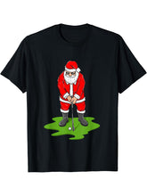 Santa Claus Playing Golf - Golf Lover Golfer Golfing T-Shirt 180G 100% Cotton Printed Round Neck Short-Sleeve T-Shirt, Gifts for Men Dad Husband Grandpa, S-XXXL, Black