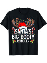 Santa's Big Booty Reindeer Christmas Pajama T-Shirt 180G 100% Cotton Printed Round Neck Short-Sleeve T-Shirt, Gifts for Men Dad Husband Grandpa, S-XXXL, Black
