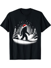 Bigfoot Christmas Sasquatch Santa Hat Christmas Tree Men Boy T-Shirt 180G 100% Cotton Printed Round Neck Short-Sleeve T-Shirt, Gifts for Men Dad Husband Grandpa, S-XXXL, Black