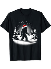 Bigfoot Christmas Sasquatch Santa Hat Christmas Tree Men Boy T-Shirt 180G 100% Cotton Printed Round Neck Short-Sleeve T-Shirt, Gifts for Men Dad Husband Grandpa, S-XXXL, Black