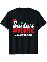 Santa's Favorite Caseworker Christmas Pajamas T-Shirt 180G 100% Cotton Printed Round Neck Short-Sleeve T-Shirt, Gifts for Men Dad Husband Grandpa, S-XXXL, Black