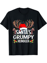 Santa's Grumpy Reindeer Christmas Pajama T-Shirt 180G 100% Cotton Printed Round Neck Short-Sleeve T-Shirt, Gifts for Men Dad Husband Grandpa, S-XXXL, Black