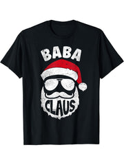 Baba Claus Santa Claus Funny Christmas Matching Pajamas T-Shirt 180G 100% Cotton Printed Round Neck Short-Sleeve T-Shirt, Gifts for Men Dad Husband Grandpa, S-XXXL, Black