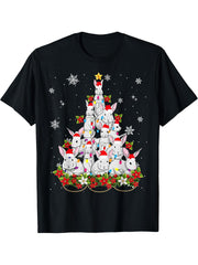 Santa Rabbit Bunny Christmas Tree Ornament Decor Gifts T-Shirt 180G 100% Cotton Printed Round Neck Short-Sleeve T-Shirt, Gifts for Men Dad Husband Grandpa, S-XXXL, Black