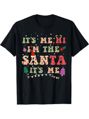 It's Me, Hi, I'm The Santa Its Me Christmas Santa Hat Funny T-Shirt 180G 100% Cotton Printed Round Neck Short-Sleeve T-Shirt, Gifts for Men Dad Husband Grandpa, S-XXXL, Black