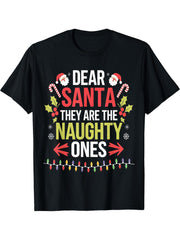 Dear Santa They Are The Naughty Ones Humor T-Shirt 180G 100% Cotton Printed Round Neck Short-Sleeve T-Shirt, Gifts for Men Dad Husband Grandpa, S-XXXL, Black